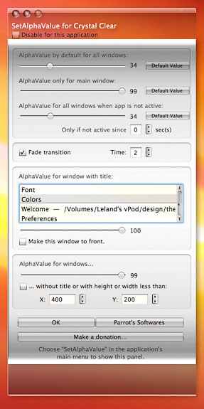 SetAlphaValue for Crystal Clear Preferences Window