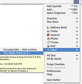 Hallon's menubar functions