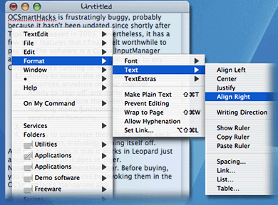 The Main Menu Popped-Up in TextEdit