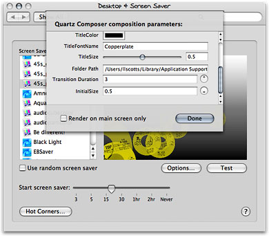 Screen Saver Preferences for a Quartz Movie
