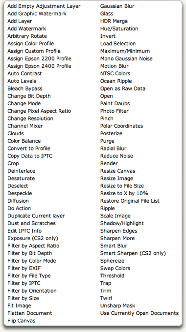 Photoshop Automator Actions: Complete List of Actions