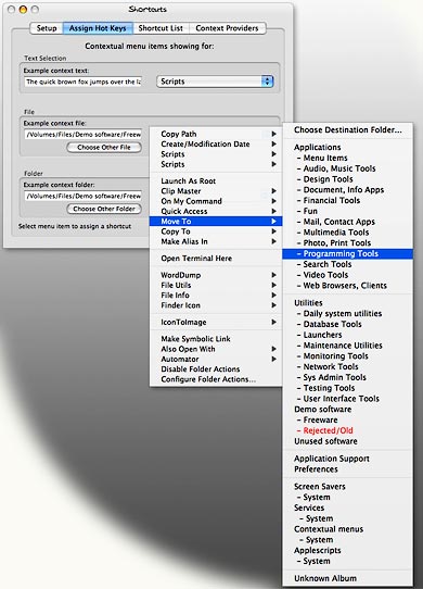 Shortcuts Contextual Menu Freeware